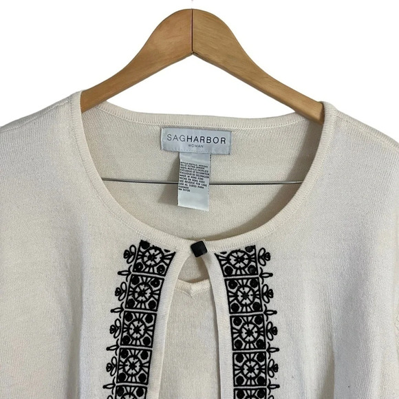 Sag Harbor Cream and Black Sweater Plus Size 3X Embroidered Sequins Embellished - Picture 3 of 9